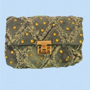Stylish Denim Clutch with Gold Accents
